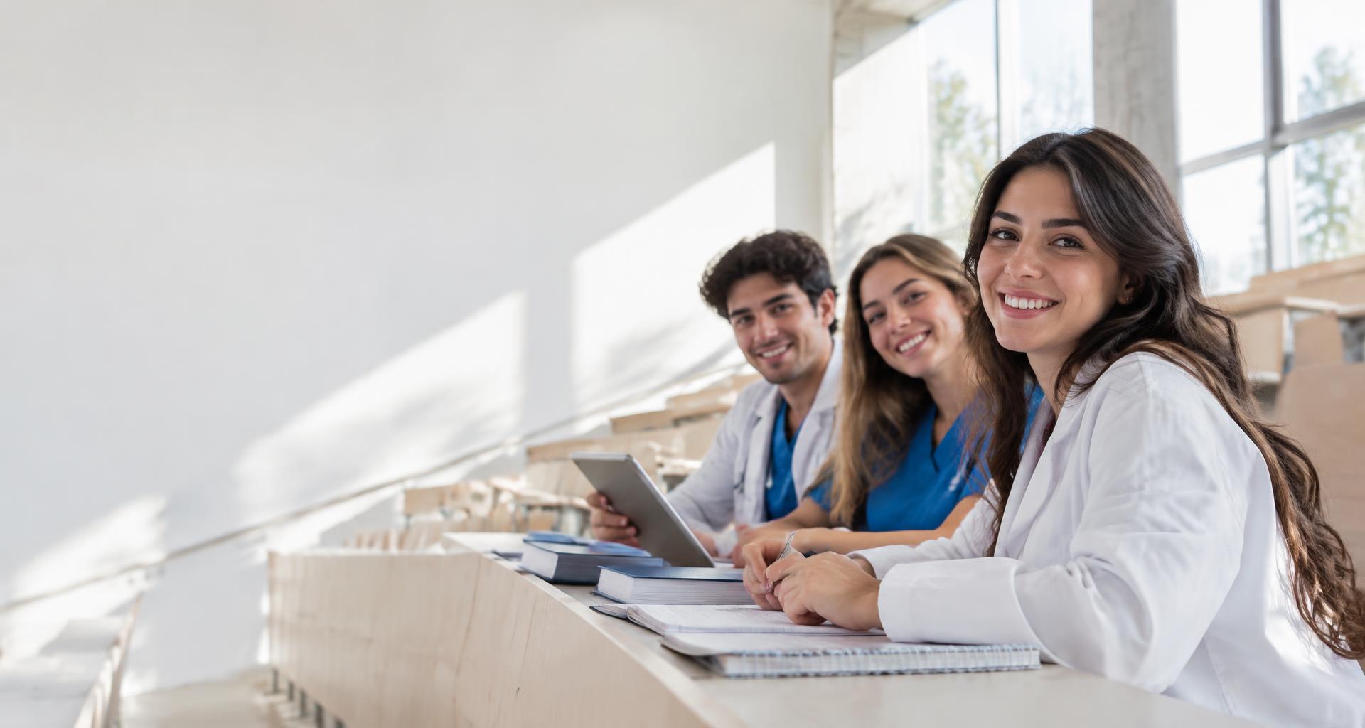 Studenti di area medica insieme in un’aula universitaria